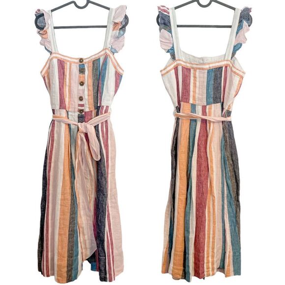 J Crew Button Up Midi Dress Mixed Stripe Linen 4 - Picture 4 of 8